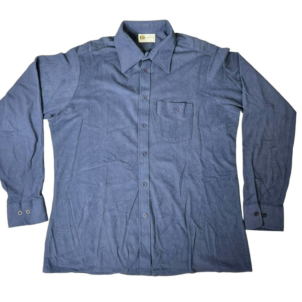 VTG Charlie Brown Shirtmakers SuperSuede Blue Button Up Shirt Size L 16-16 1/2